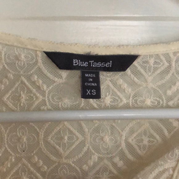 Beautiful Cream Lace Dress Wedding, Blue Tassel Anthropologie - Picture 4 of 9